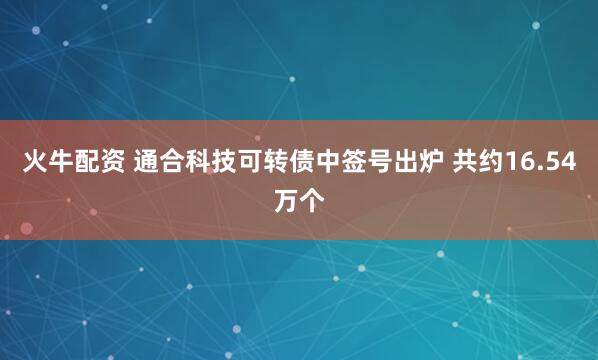 火牛配资 通合科技可转债中签号出炉 共约16.54万个
