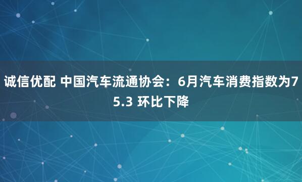诚信优配 中国汽车流通协会：6月汽车消费指数为75.3 环比下降